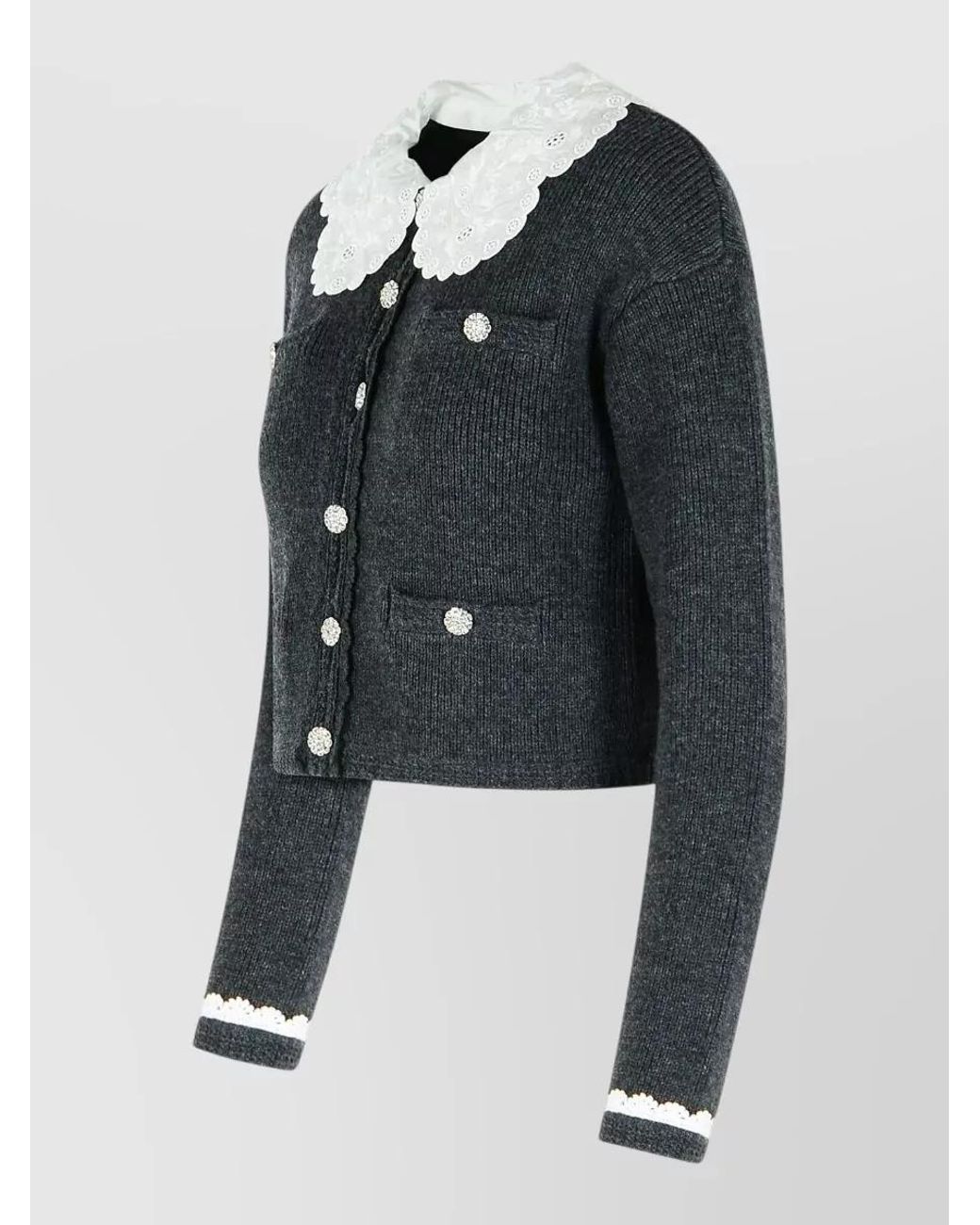 Self-Portrait Black Cashmere-Blend Relaxed-Fit Cropped Cardigan