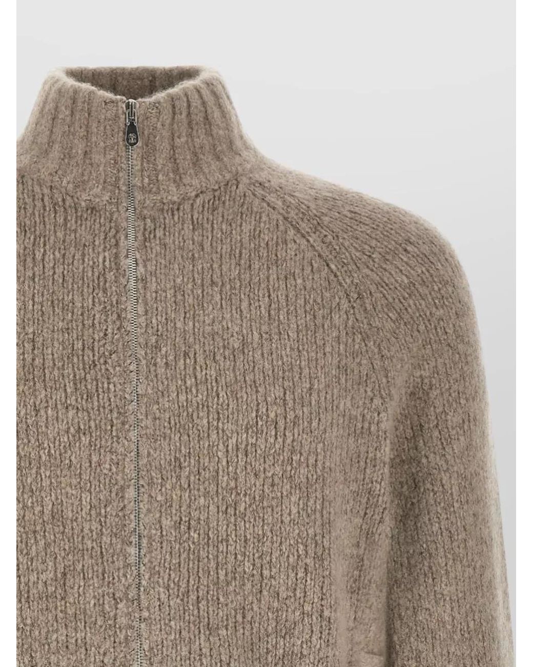 Brunello Cucinelli Gray Cashmere Silk High-Neck Zip Cardigan for men