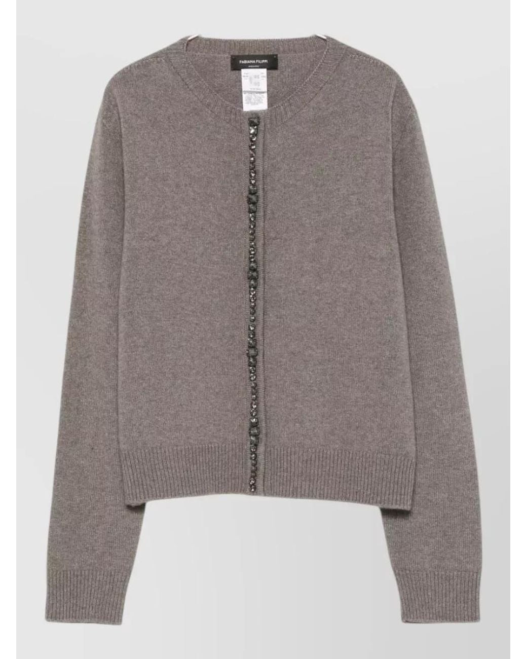 Fabiana Filippi Gray Cashmere Wool Silk Bead Embellished Ribbed Long Sleeve Cardigan