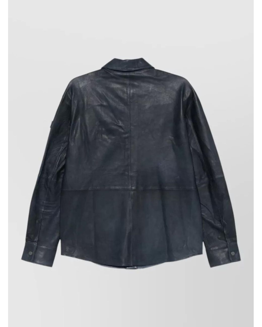 Peuterey Blue Calf Leather Buttoned Leather Jacket
