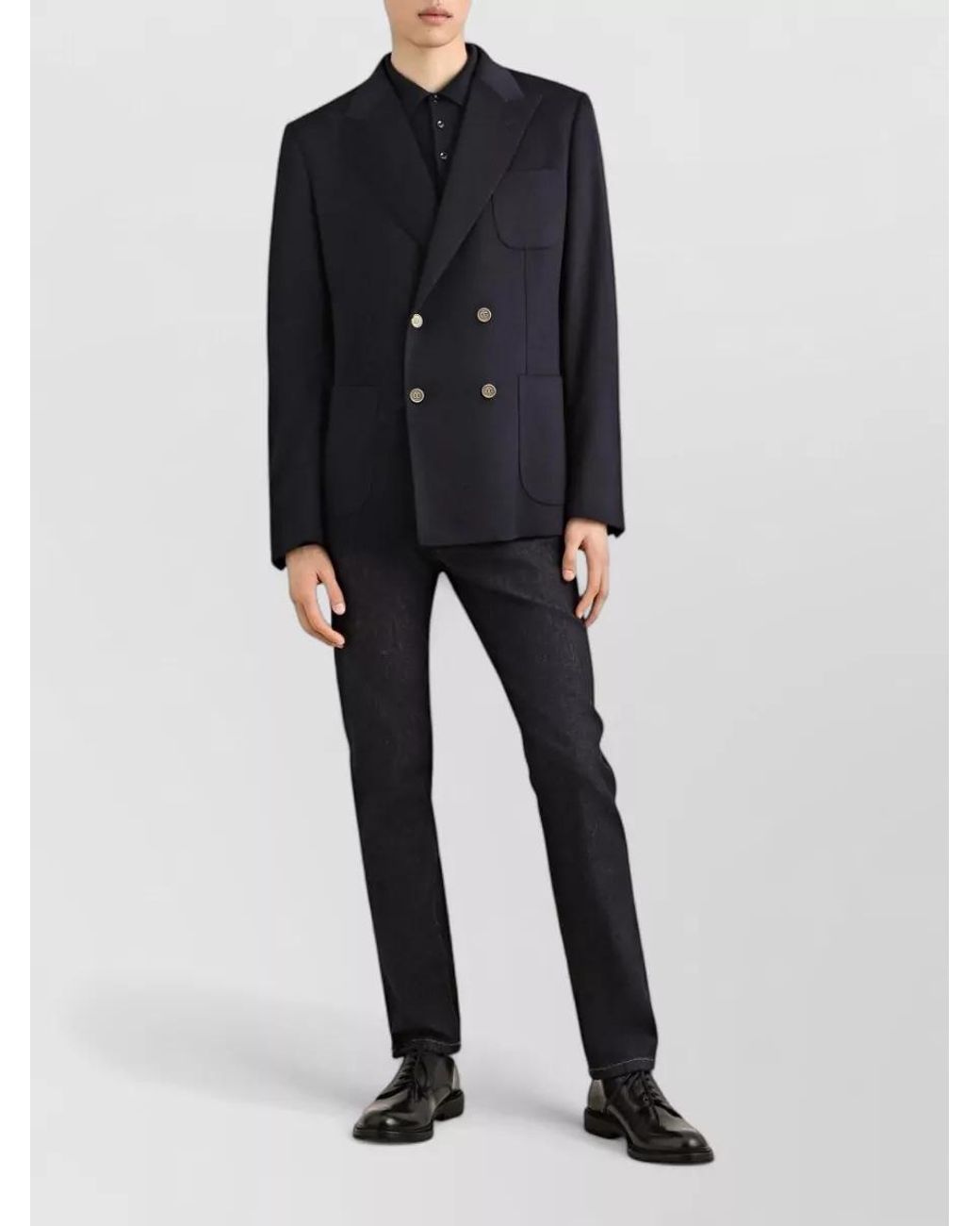 Dolce & Gabbana Blue Virgin Wool Long-Sleeve Polo Shirt for men