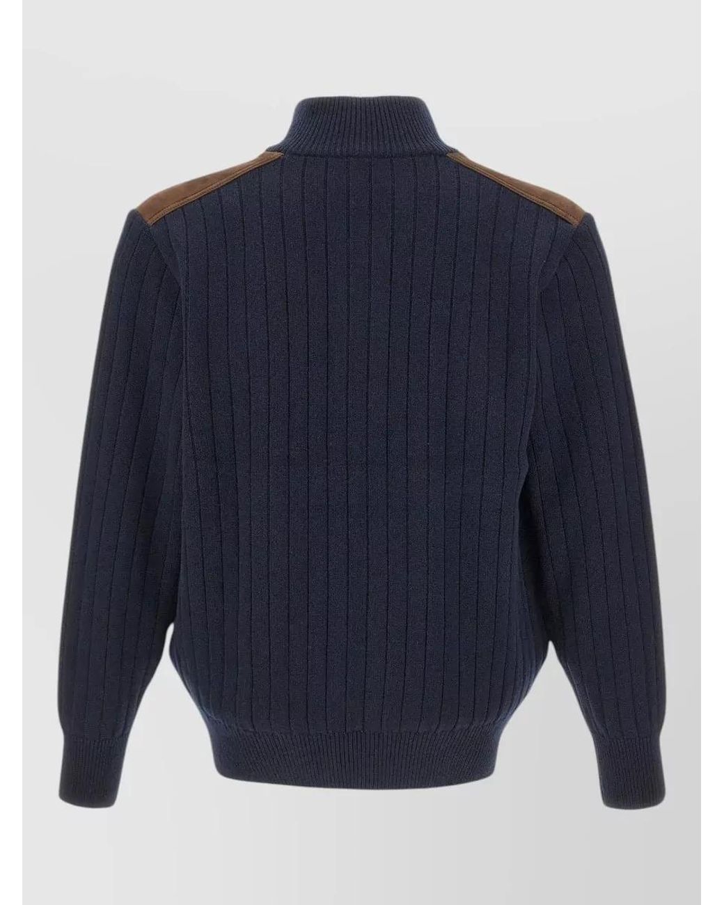Paul & Shark Blue Cashmere Wool Ribbed High Neck Long-Sleeve Zip-Up Jacket for men