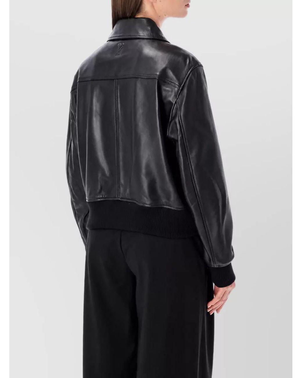 AMI Black Lamb Leather Zipped Jacket