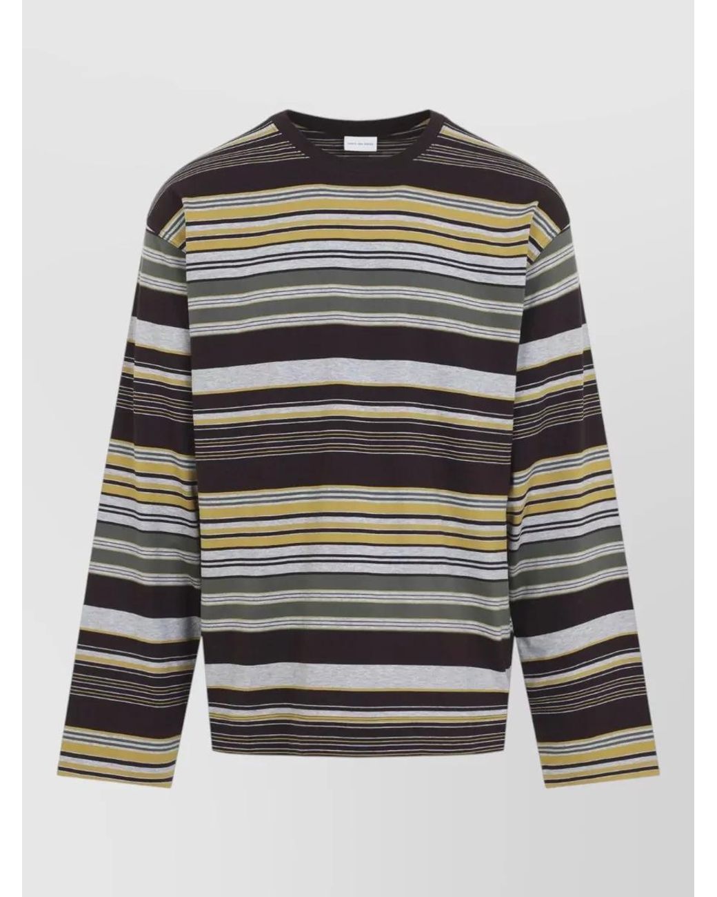 Dries Van Noten Gray Cotton Striped Relaxed-Fit Long-Sleeve T-Shirt for men