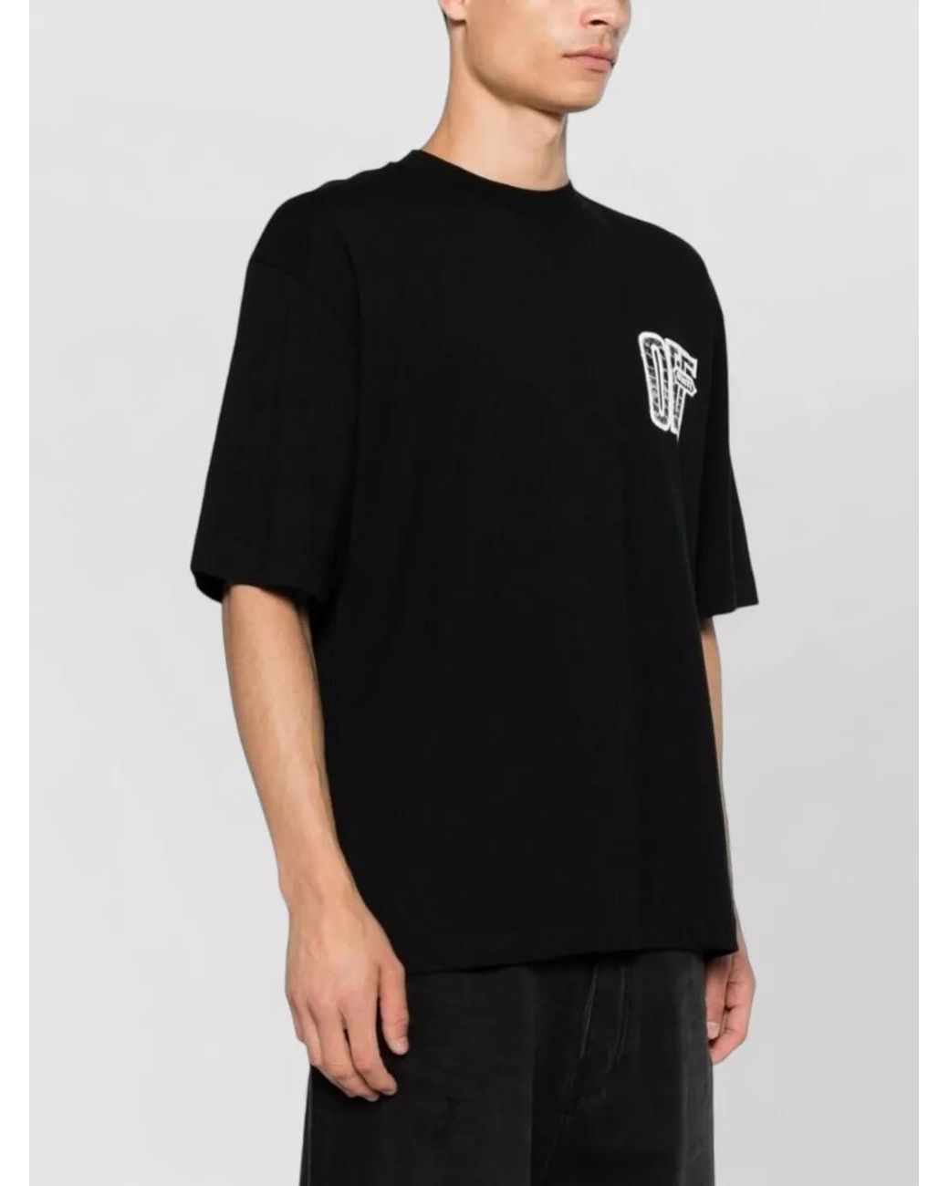 Off-White c/o Virgil Abloh Black Cotton Logo Print Crew Neck Short Sleeve T-Shirt for men