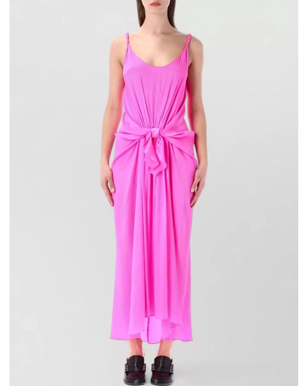 J.W. Anderson Pink Jw Anderson Knotted Waist Longline Silk Dress