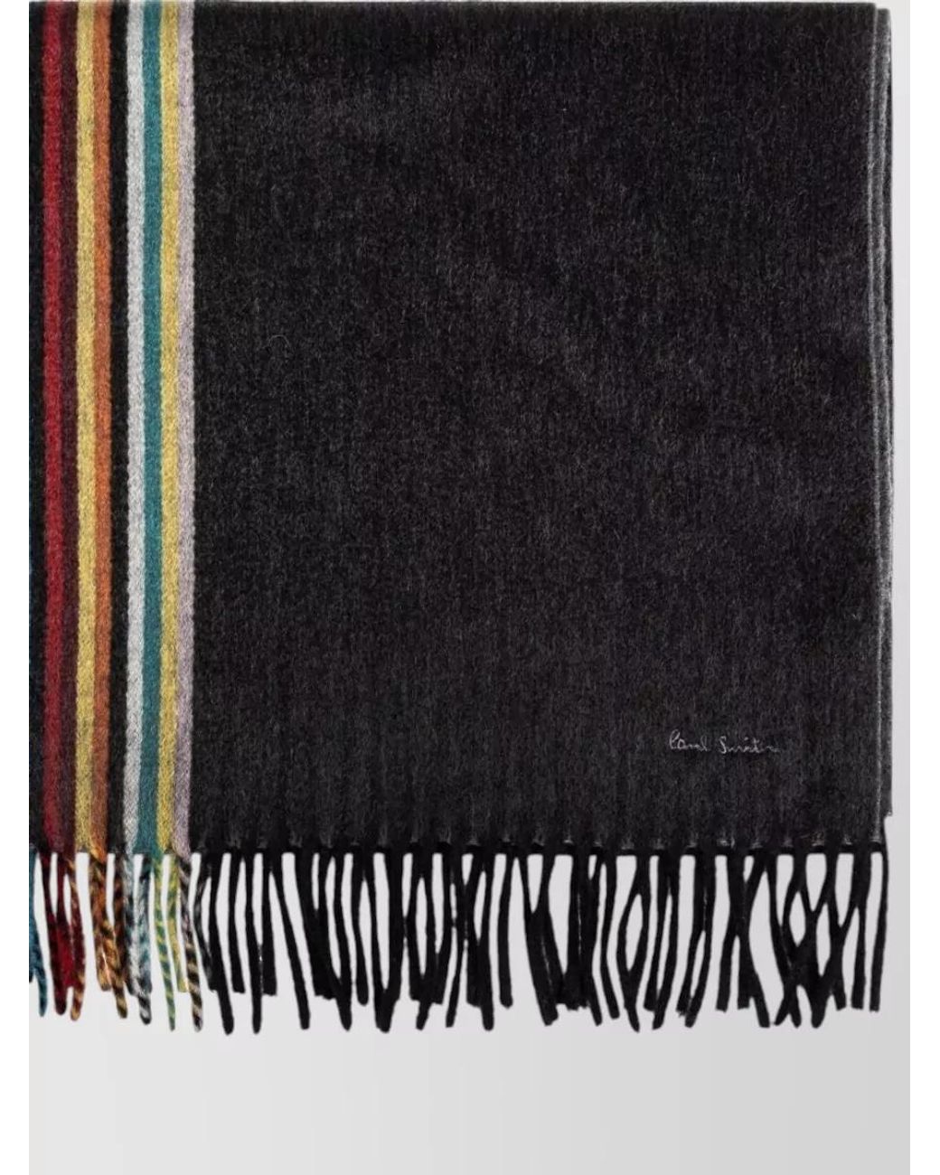 Paul Smith Black Striped Fringed Cashmere Scarf for men