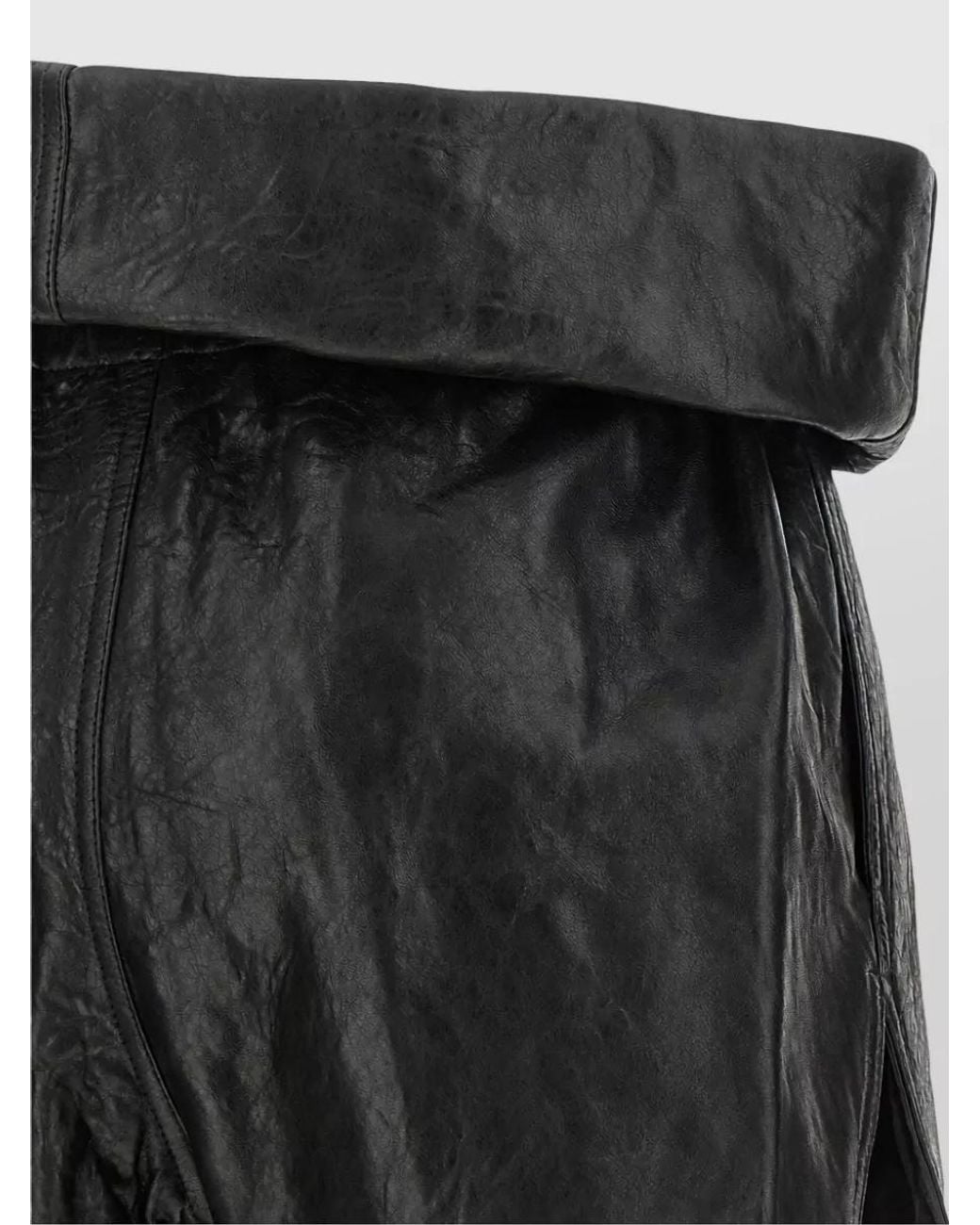 Rick Owens Black Leather Asymmetric High-Rise Shorts