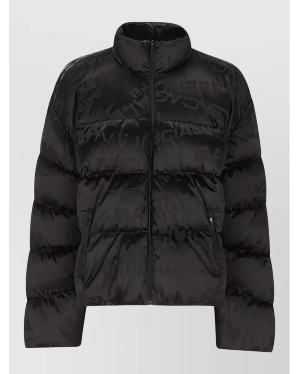 Balenciaga Black Nylon Down Jacket Logo Pattern Zip for men