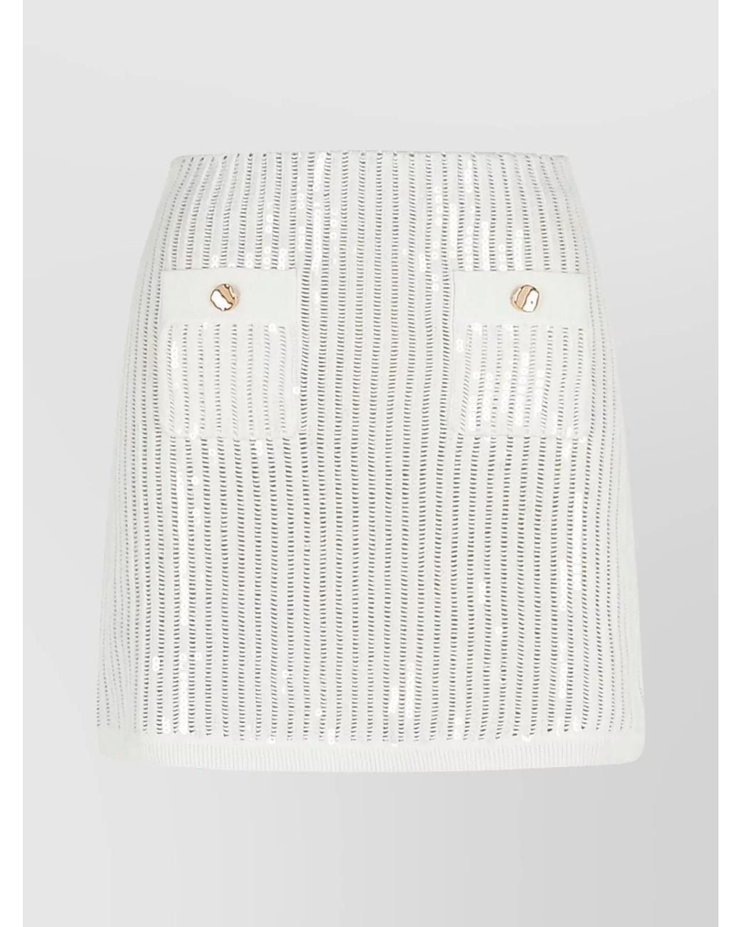 Self-Portrait White Sequin-Embellished Knitted Mini Skirt