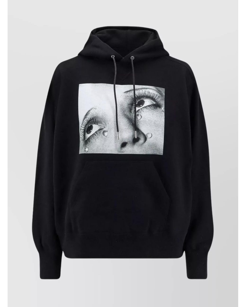 sacai　 Graphic Print Hoodie Sacai Graphic Hooded Sweatshirt And Kangaroo Pocket in Black | Lyst