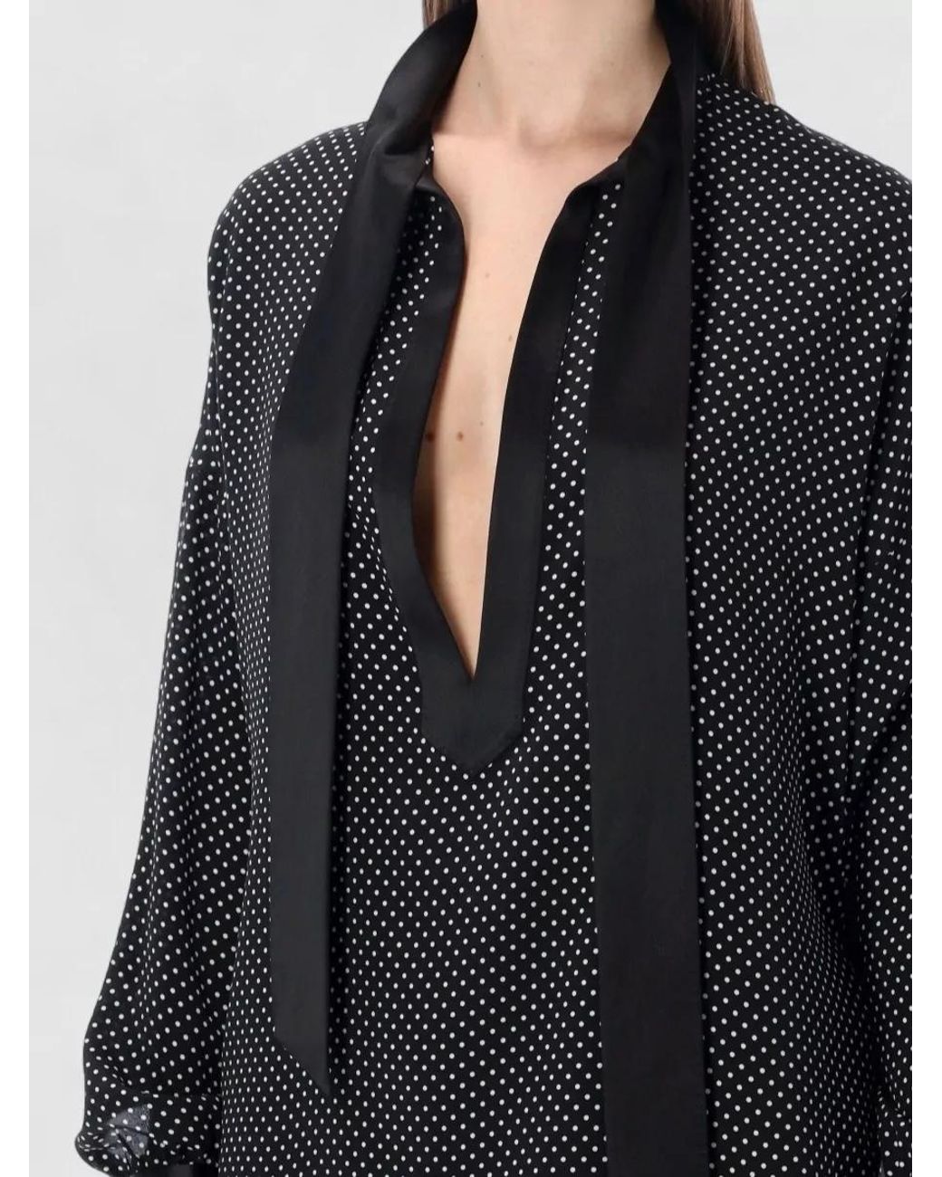 Tom Ford Blue Silk Polka Dot Lavalliere Tunic Blouse