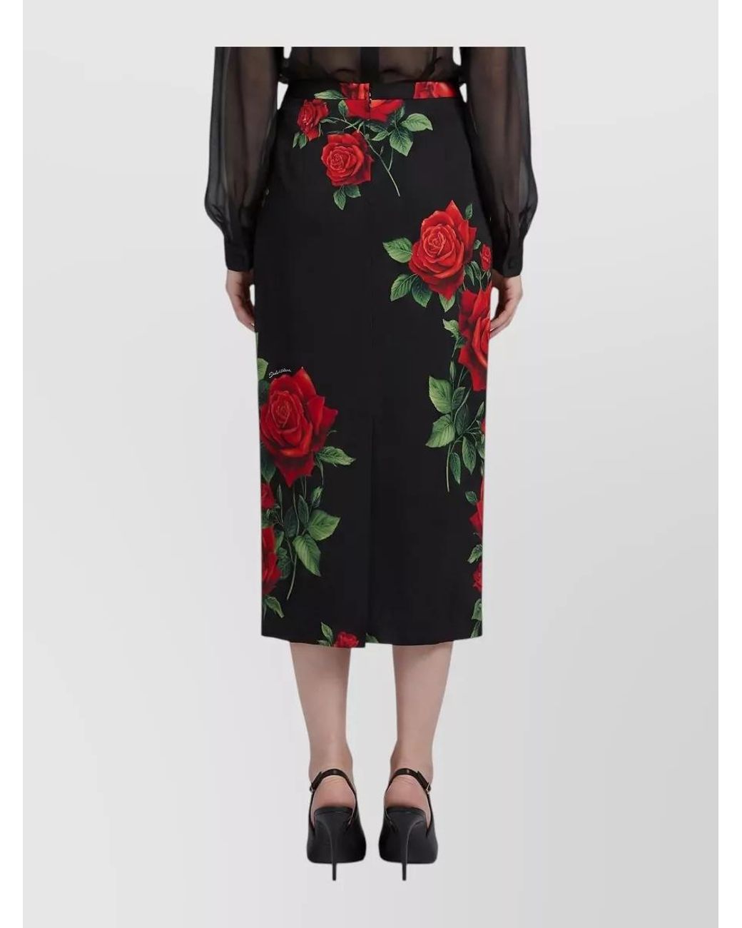 Dolce & Gabbana White Silk High-Rise Floral-Print Midi Skirt