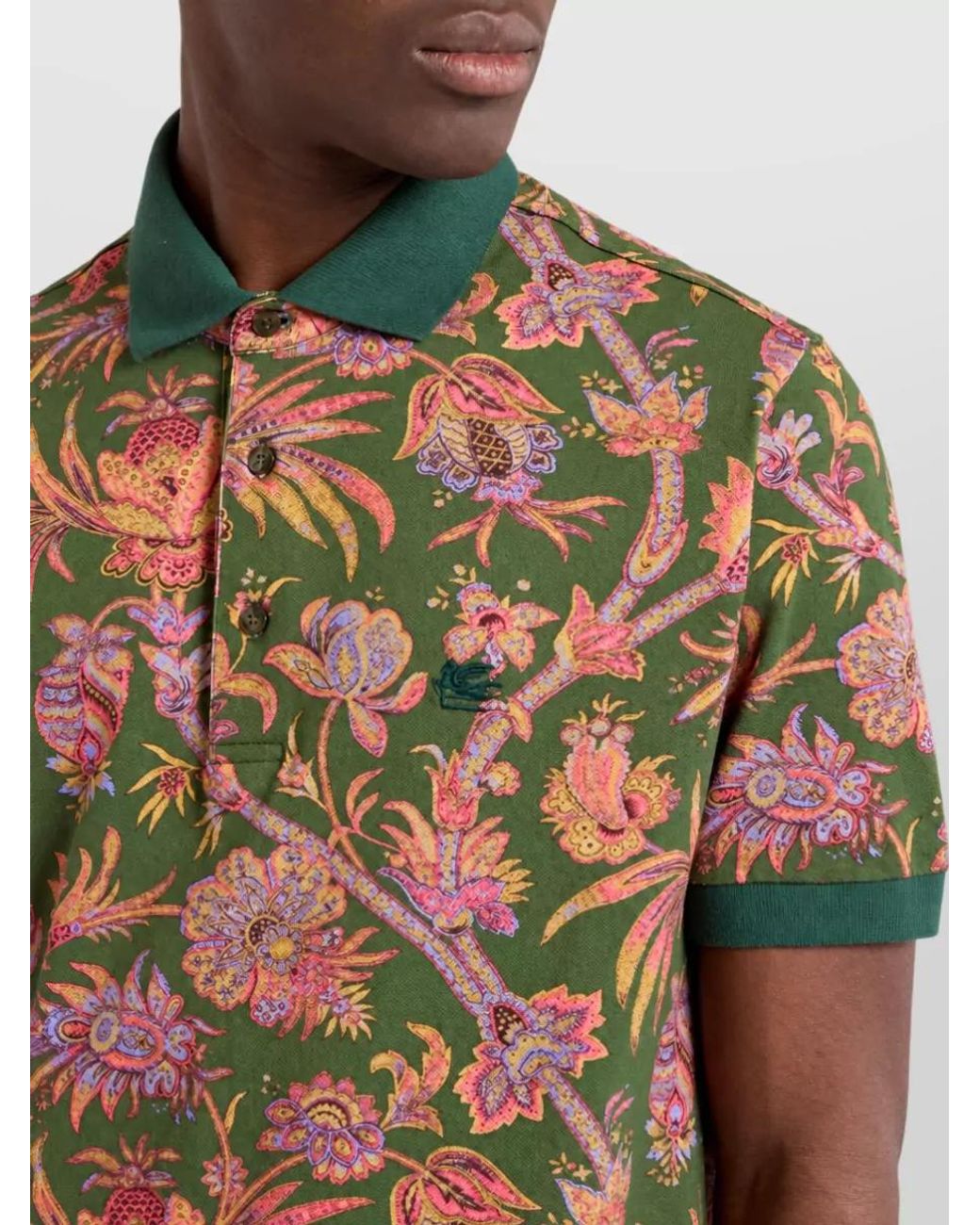 Etro Multicolor Cotton Printed Short-Sleeve Polo Shirt for men