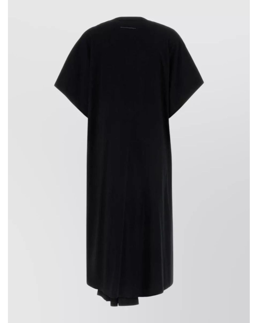 MM6 by Maison Margiela Black Cotton Ruched Logo Appliqué Asymmetric Hem T-Shirt Dress