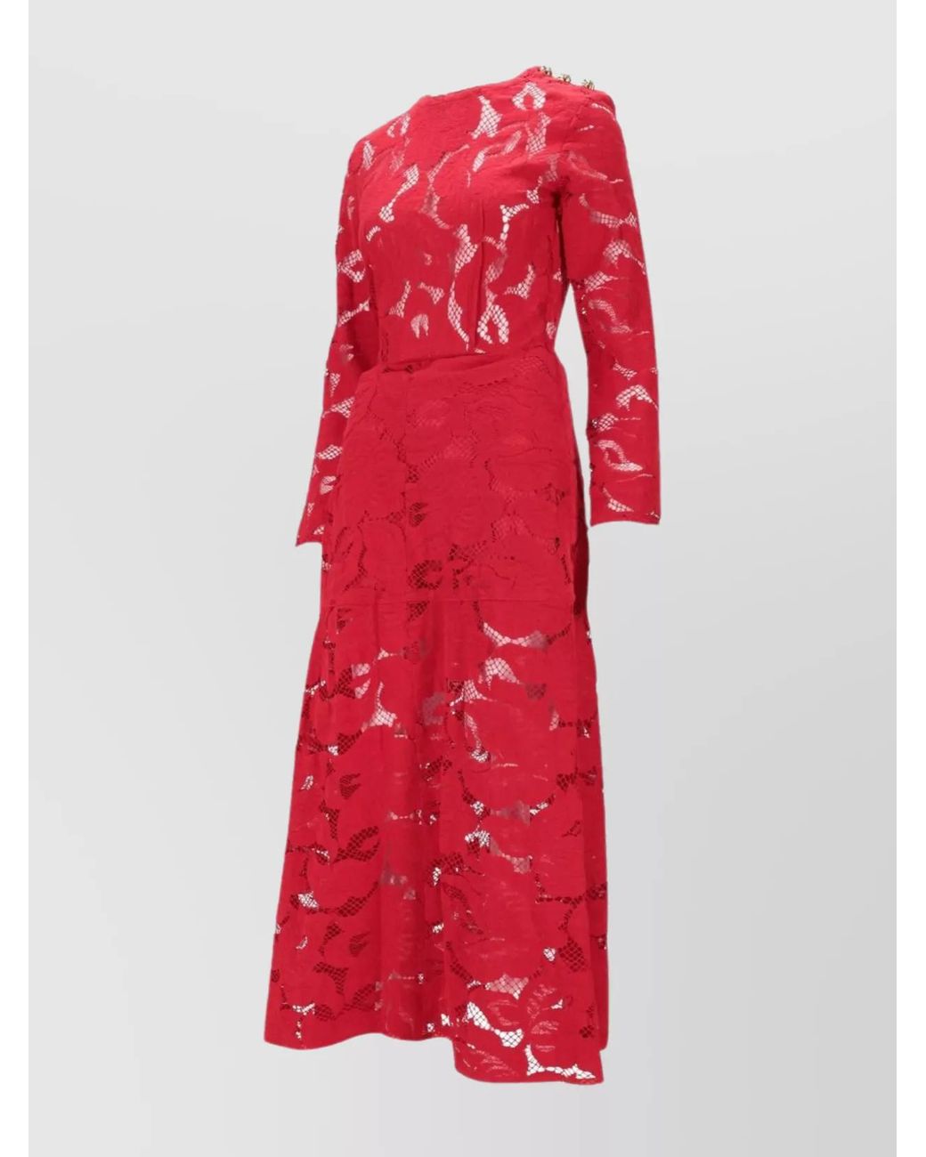 Patou Red Lace Long Sleeve Midi Dress