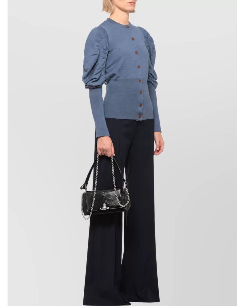 Vivienne Westwood Blue Wool Draped Long-Sleeve Cardigan