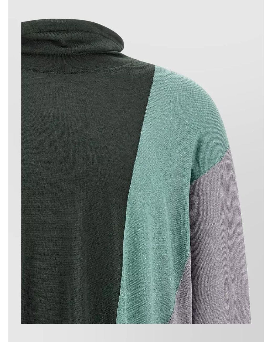 Kiko Kostadinov Green Silk Blend Fine Knit Turtleneck Asymmetric Sweater for men