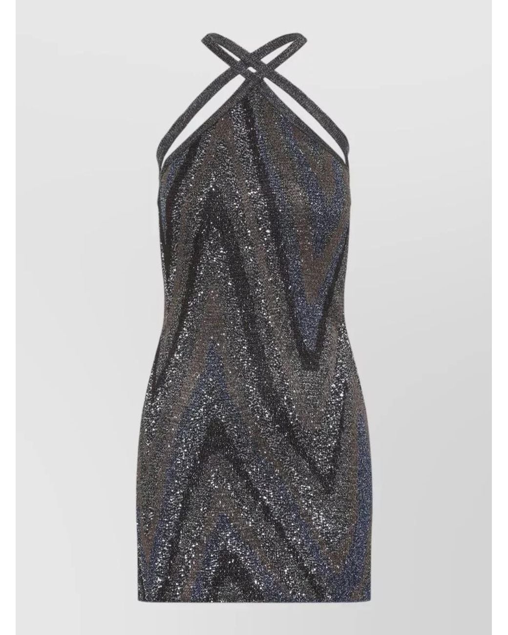 Missoni Gray Metallic Zigzag Knit Halterneck Mini Dress