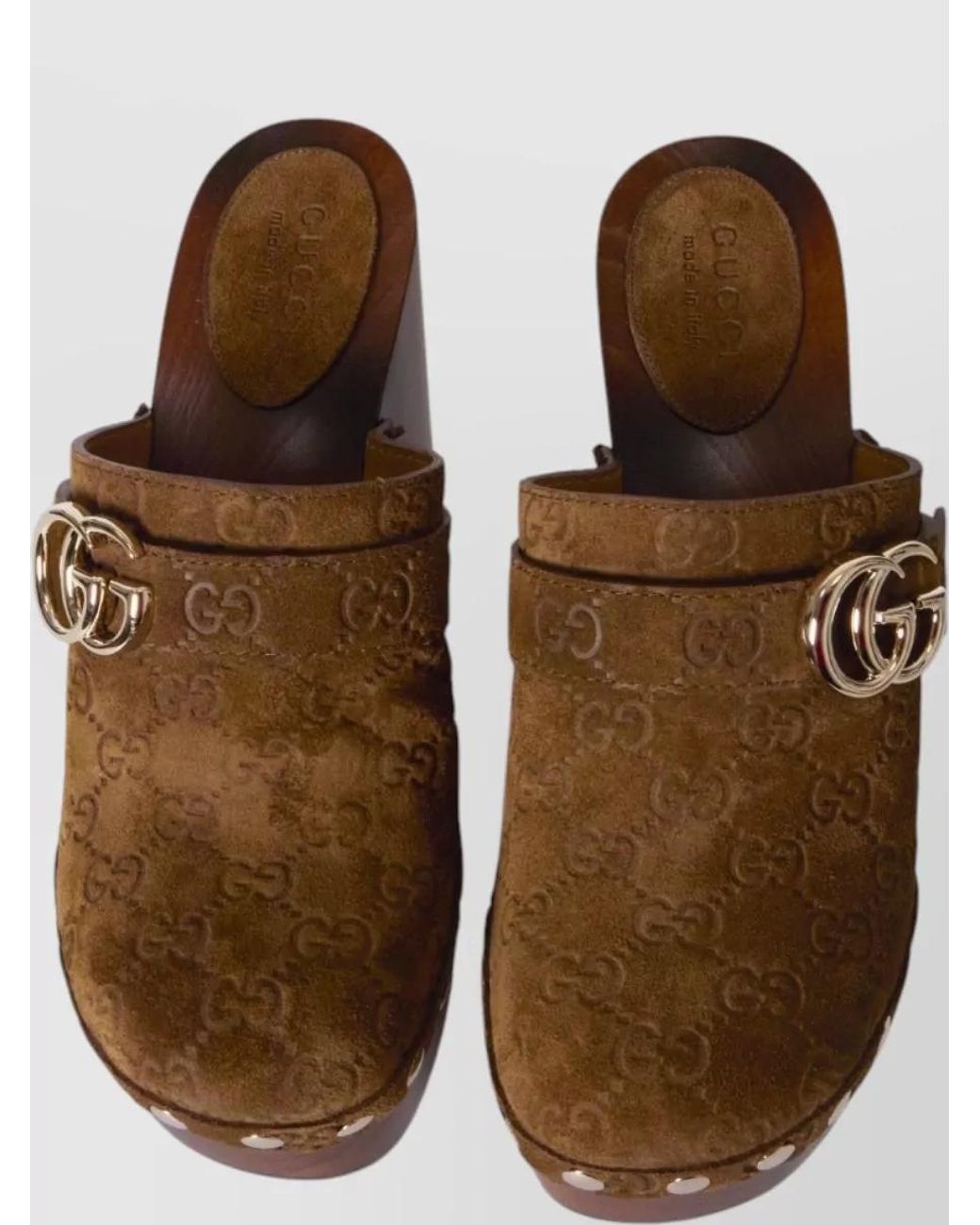 Gucci Brown Leather Platform Clog Mules