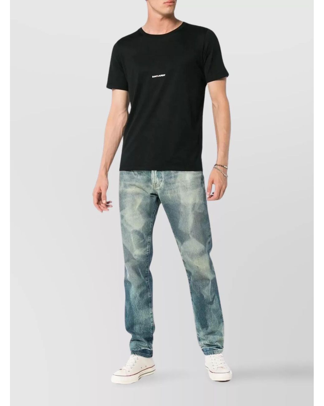 Saint Laurent Black Cotton Crew Neck Logo T-Shirt for men