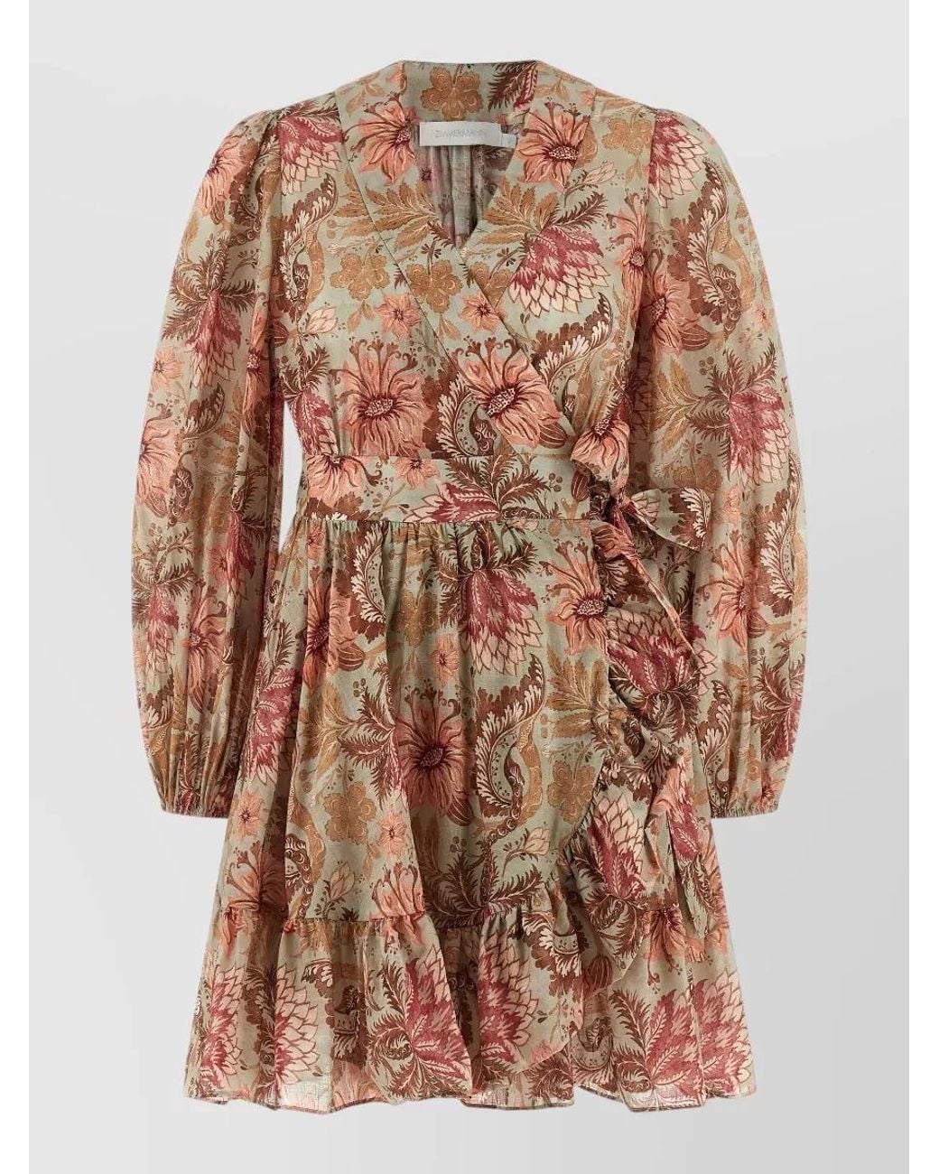 Zimmermann Brown Cotton Floral-Print Wrap Mini Dress