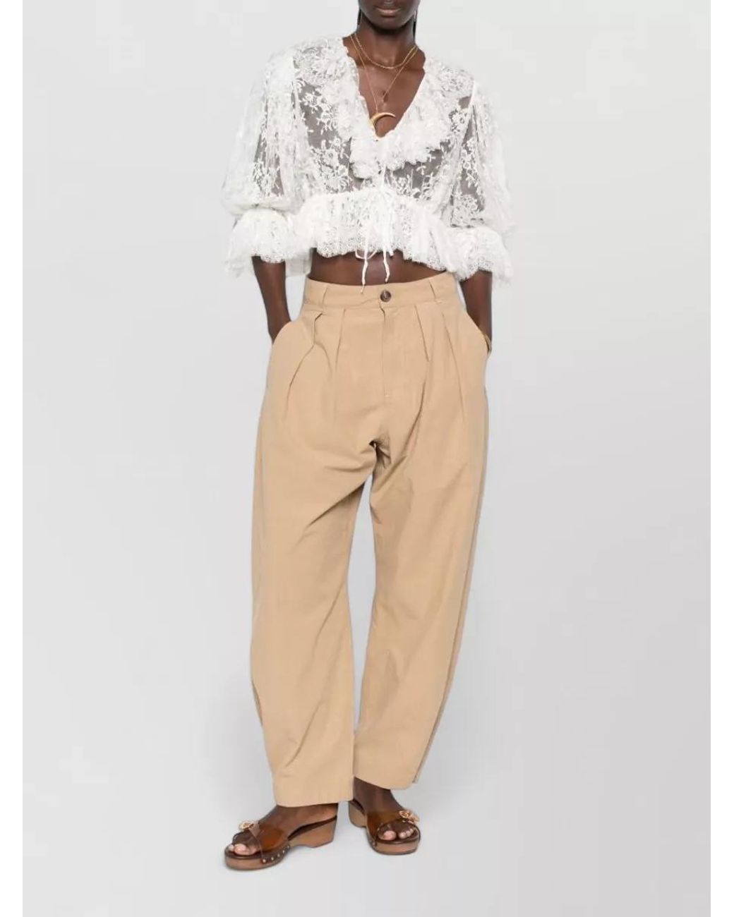 Chloé White Silk V-Neck Cropped Puff-Sleeve Bodysuit