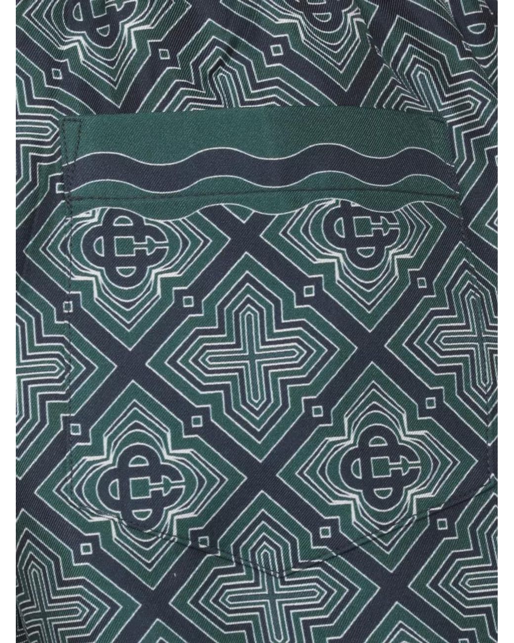 Casablanca Blue Silk Printed Bermuda Shorts for men