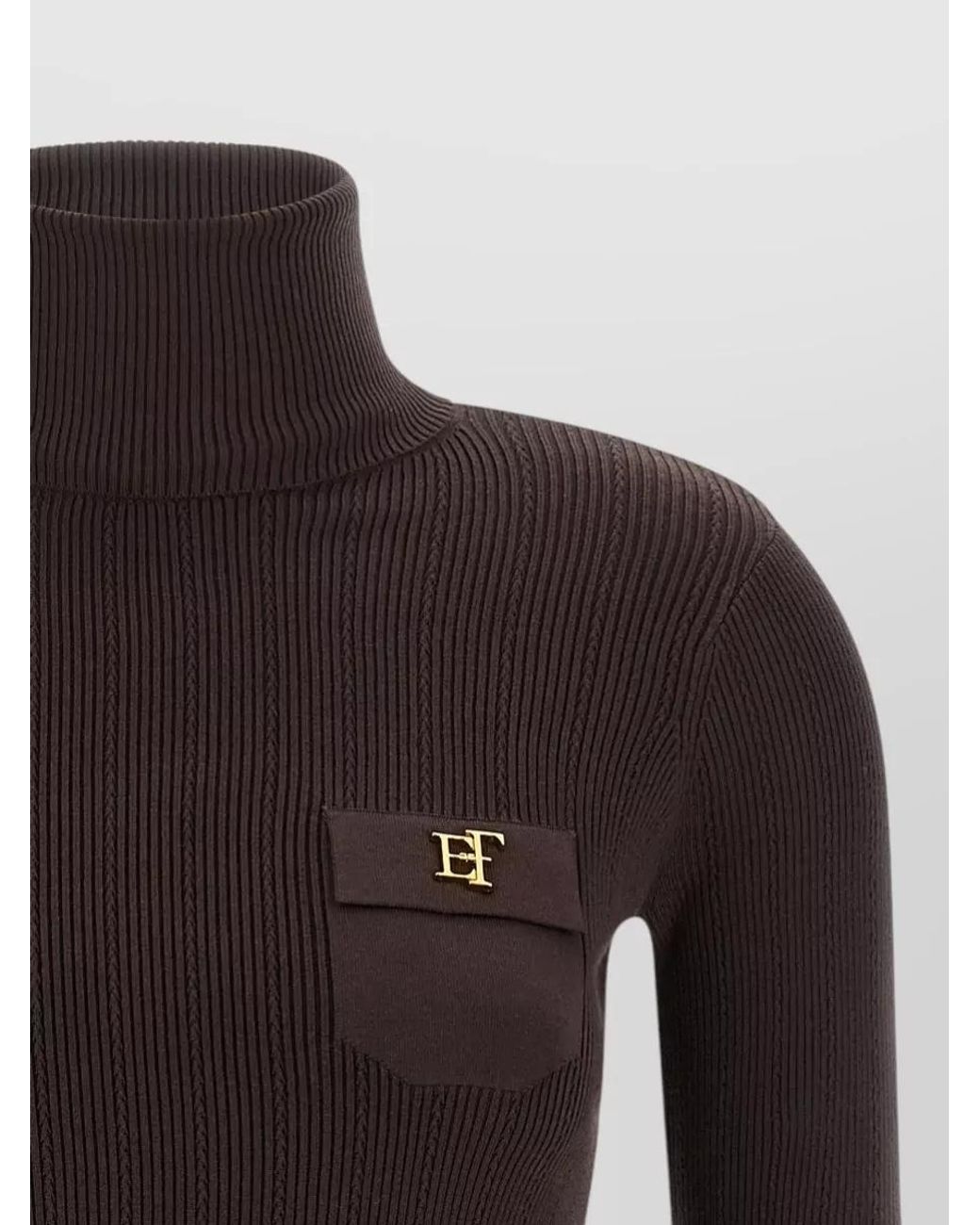 Elisabetta Franchi Black Silk-Blend Ribbed Turtleneck Sweater
