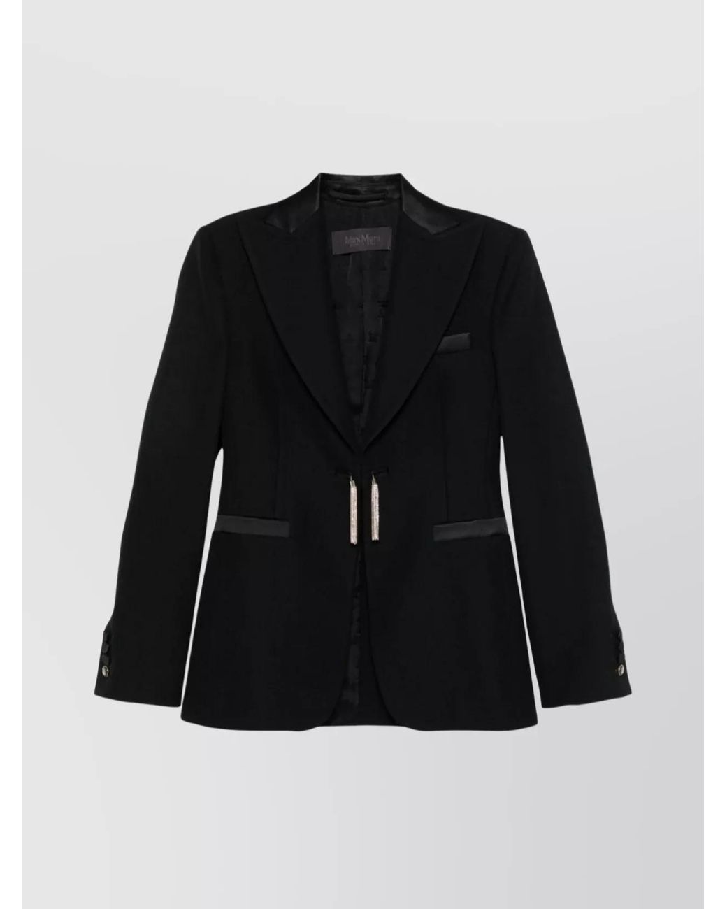Max Mara Black Wool Crystal-Embellished Single-Breasted Blazer