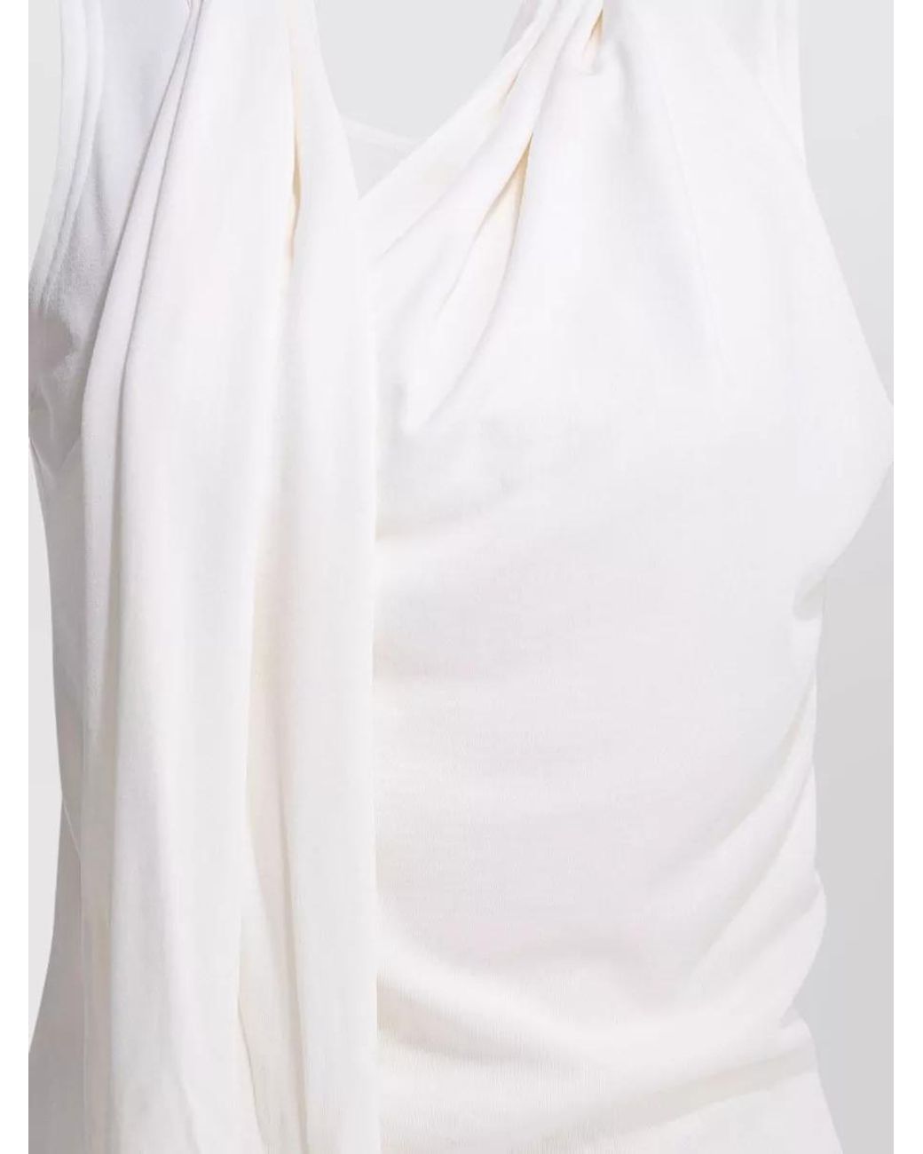 AMI White Draped Detail Sleeveless Top Fitted Silhouette