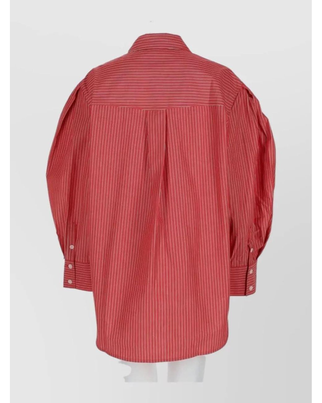 Ganni Red Striped Balloon-Sleeve Cotton Shirt