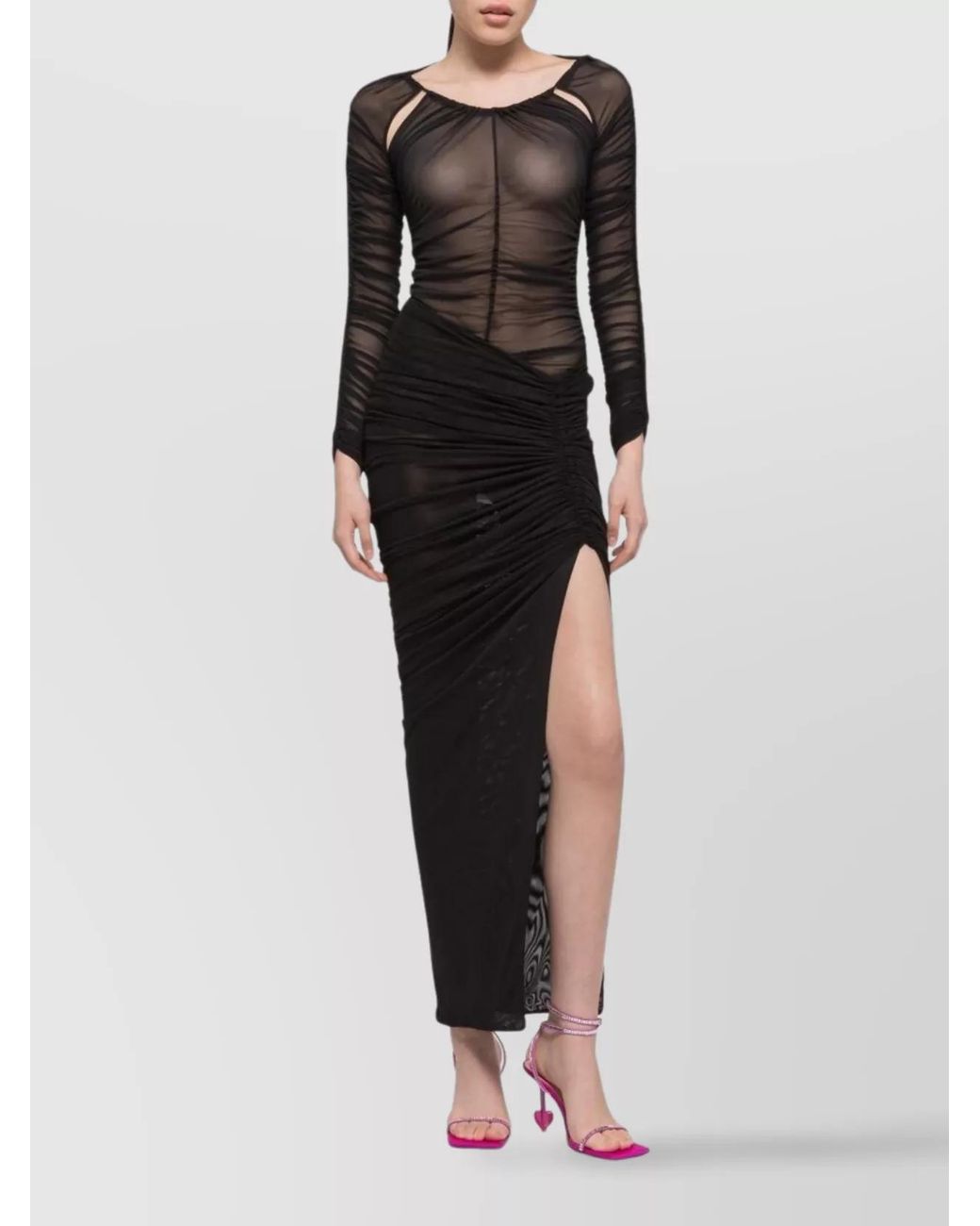 AZ FACTORY Black Cutout Mesh Long-Sleeve Asymmetric Top