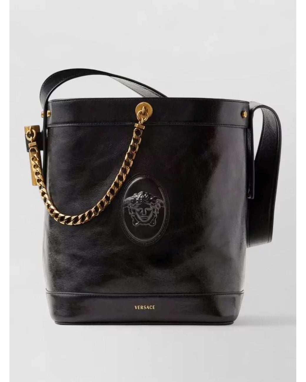 Versace Black La Medusa Small Leather Bucket Bag