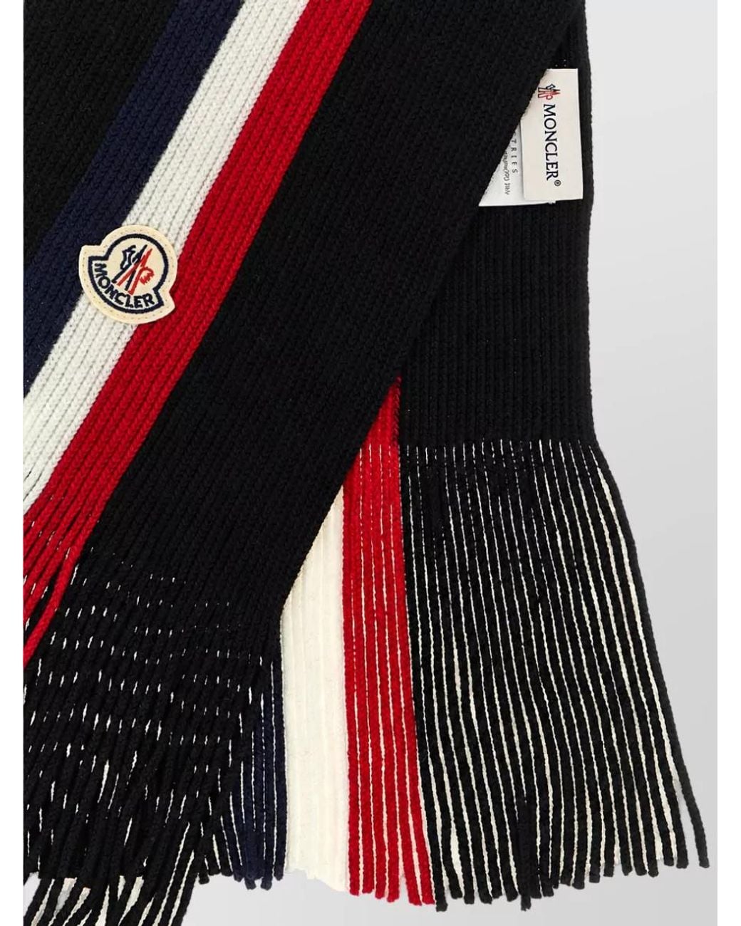 Moncler Black Wool Ribbed Tricolor Scarf for men