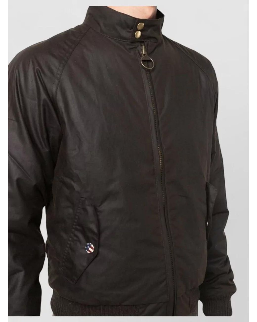 Barbour Black Cotton Waxed Funnel Neck Bomber Jacket for men