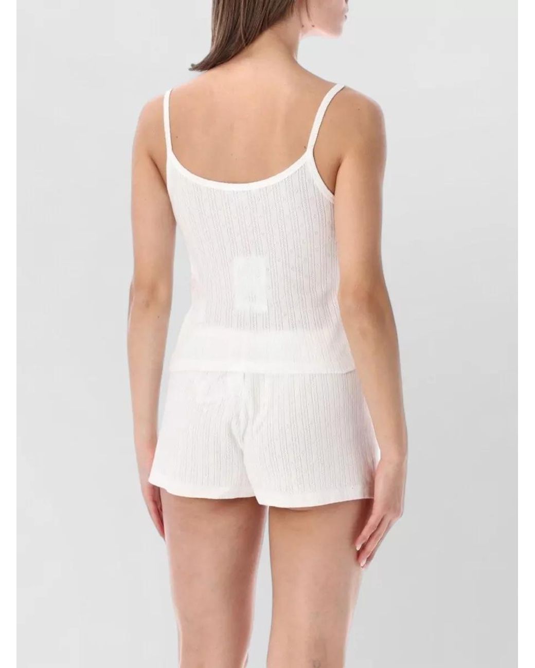 Sporty & Rich White Cotton Pointelle Tank Top