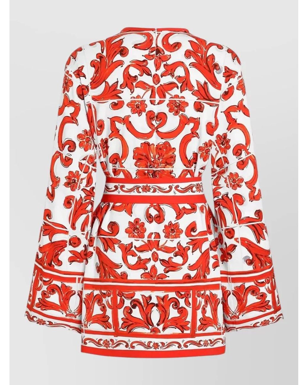 Dolce & Gabbana Red Silk Majolica-Print Short-Sleeve Shirt