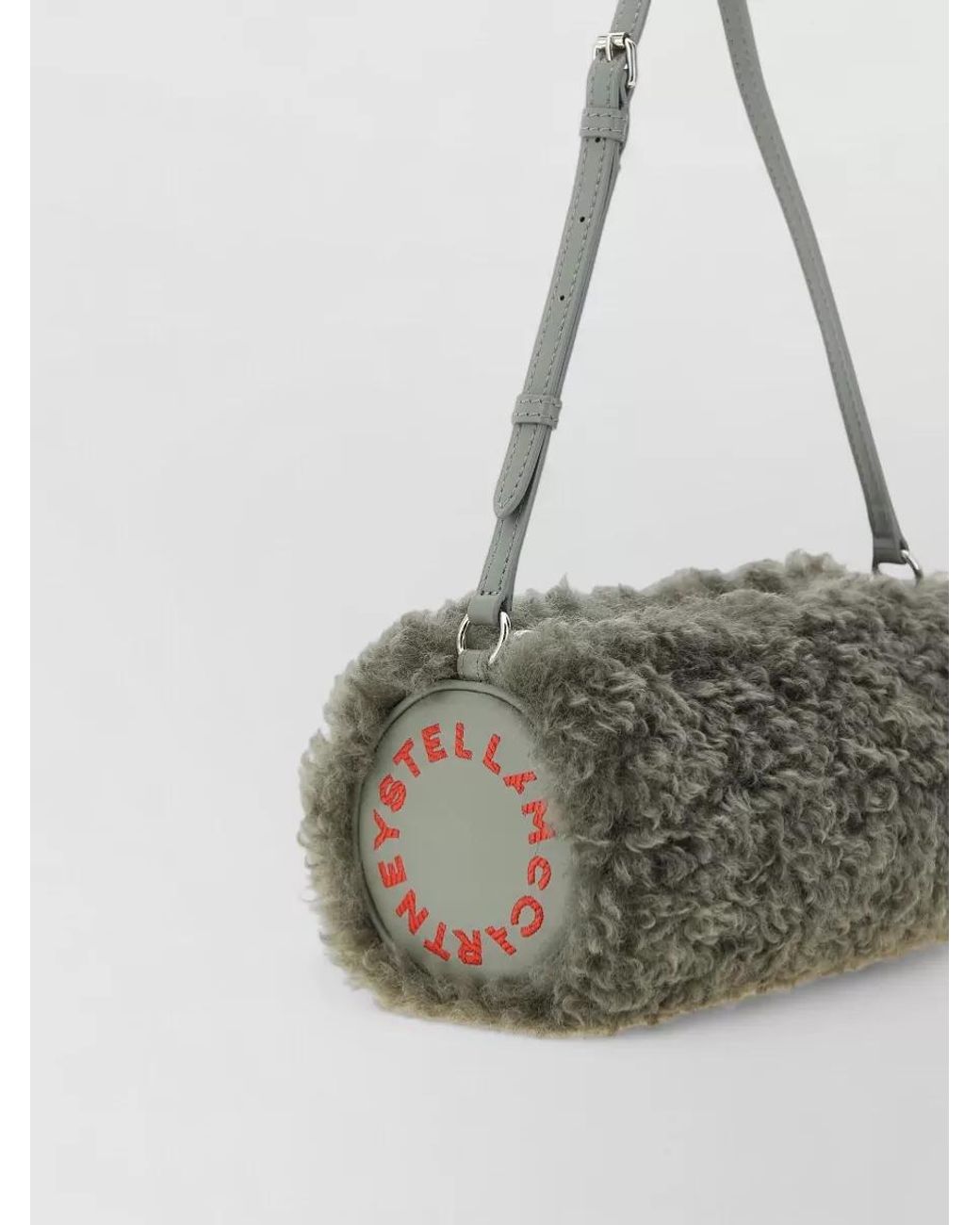 Stella McCartney Gray Stella Logo Shearling Shoulder Bag