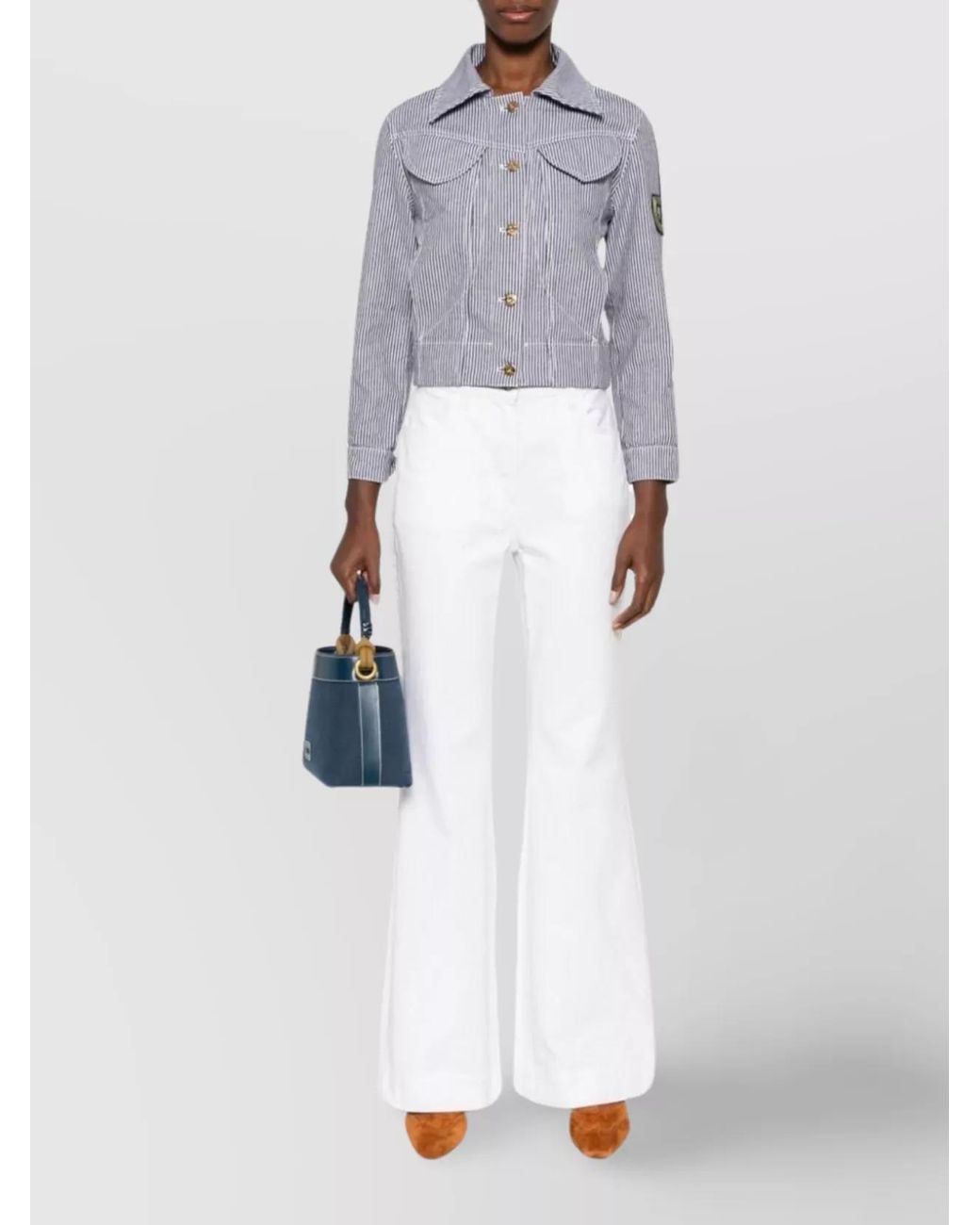 Patou Blue Striped Cropped Denim Jacket