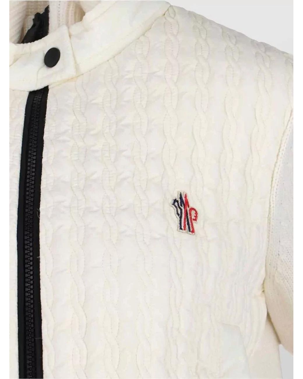 Moncler Natural Crewneck Jacket Quilted Texture Ribbed Cuffs