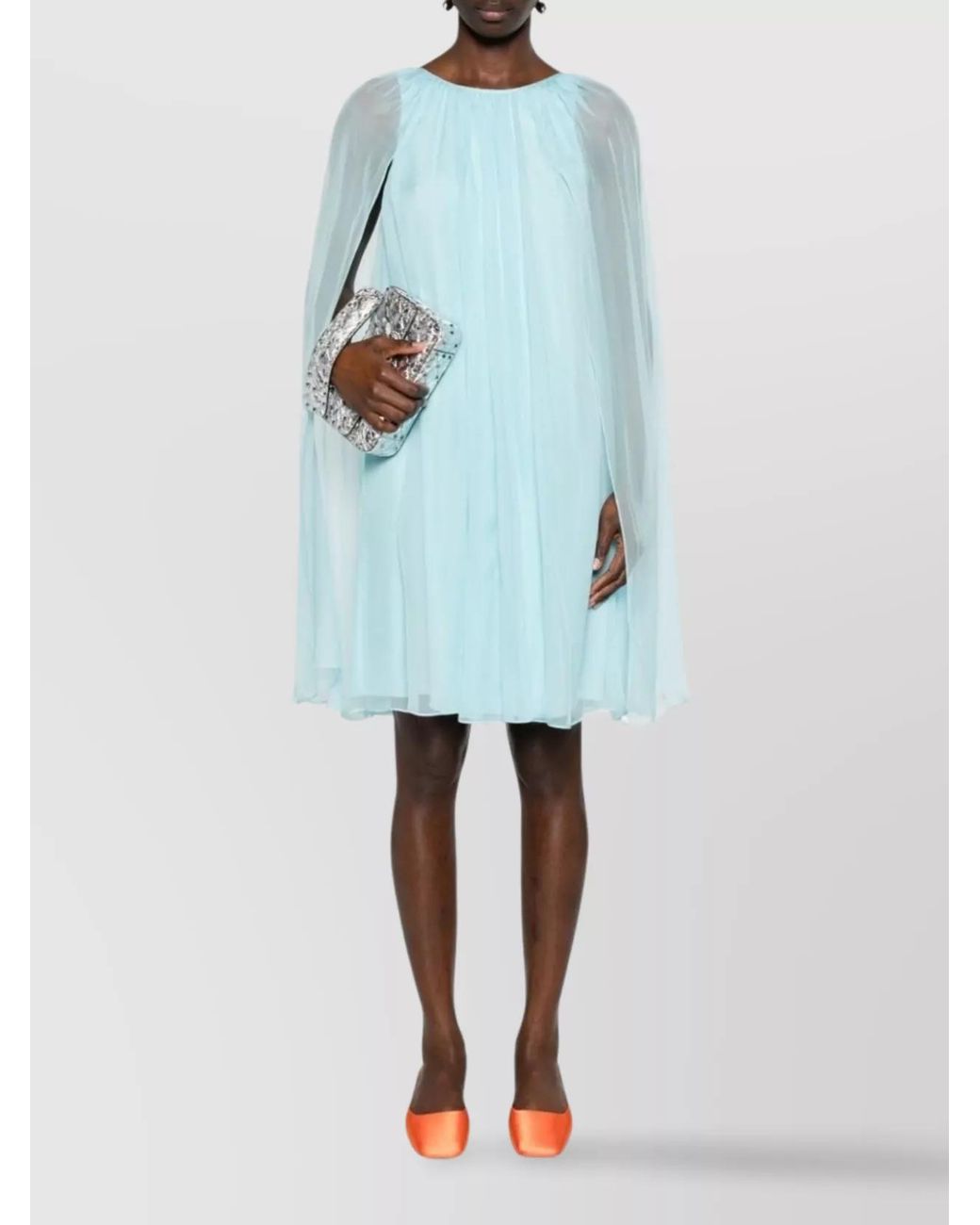 Max Mara Blue Silk Layered Sheer Cape Mini Dress