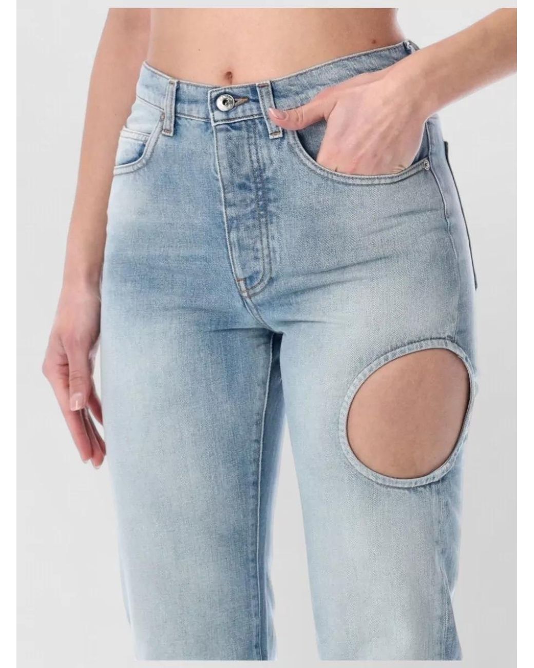 Off-White c/o Virgil Abloh Blue Denim Cutout Straight-Leg Pants