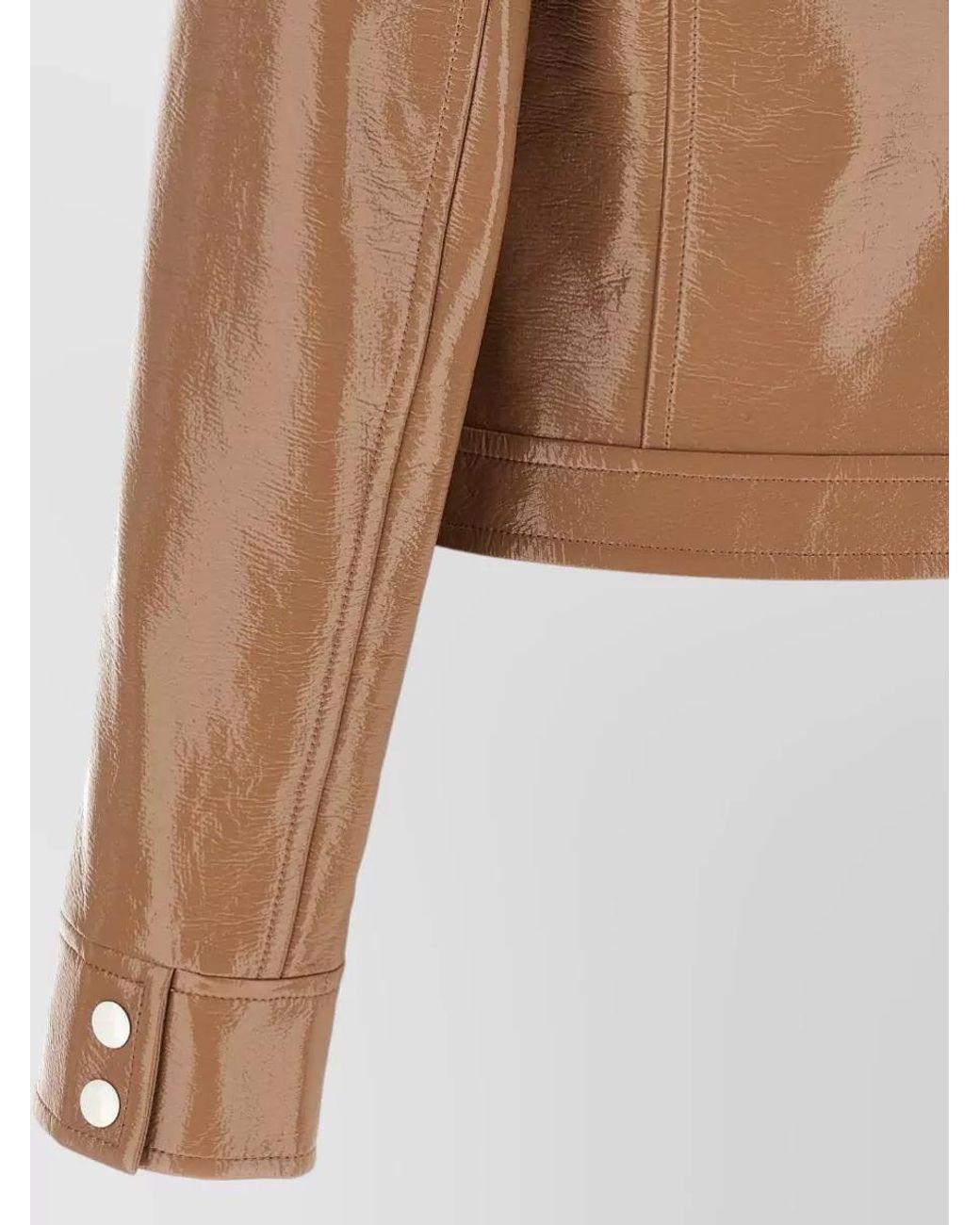 Courreges Brown Vinyl Cropped Single-Breasted Coat