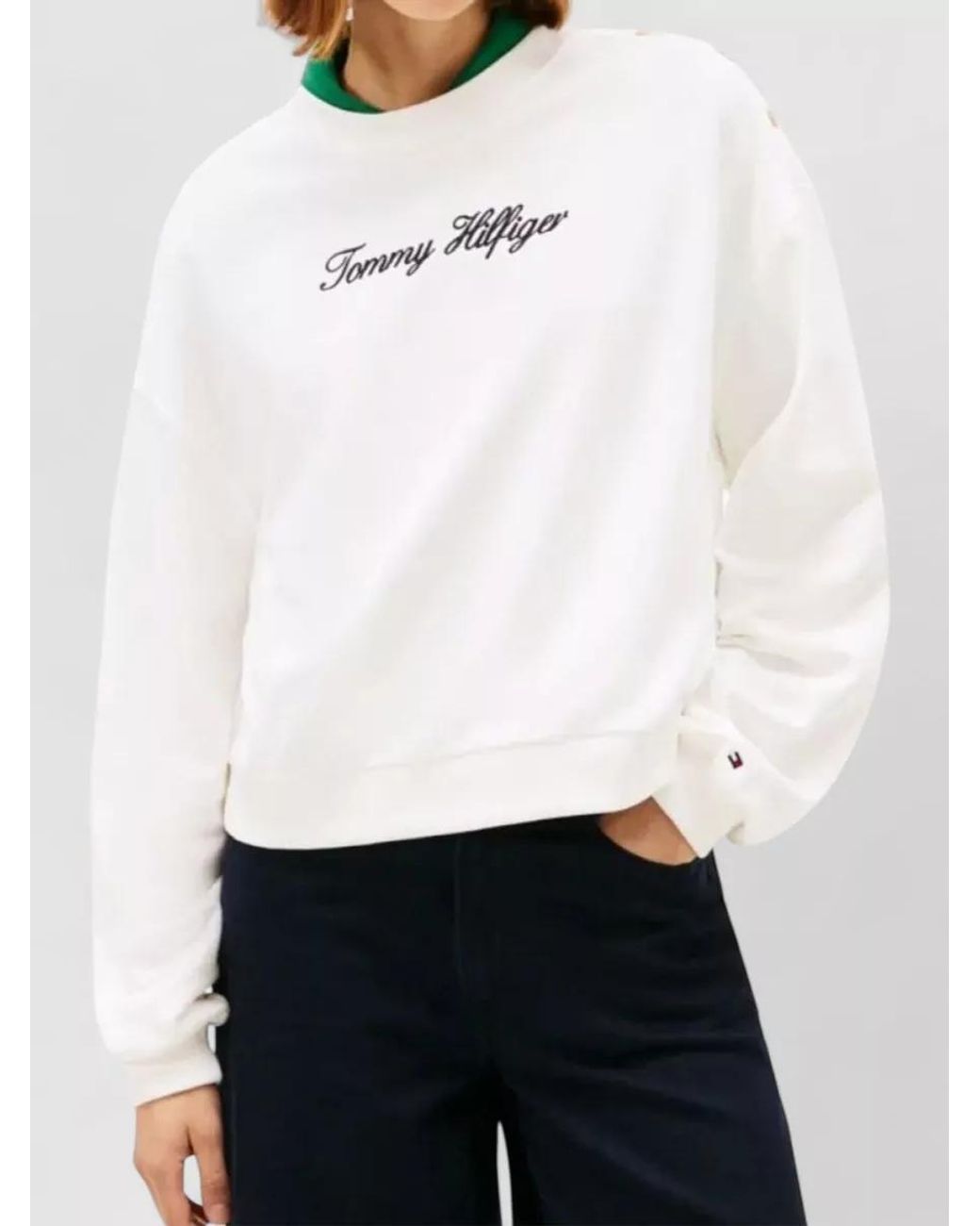 Tommy Hilfiger White Logo-Embroidered Sweatshirt