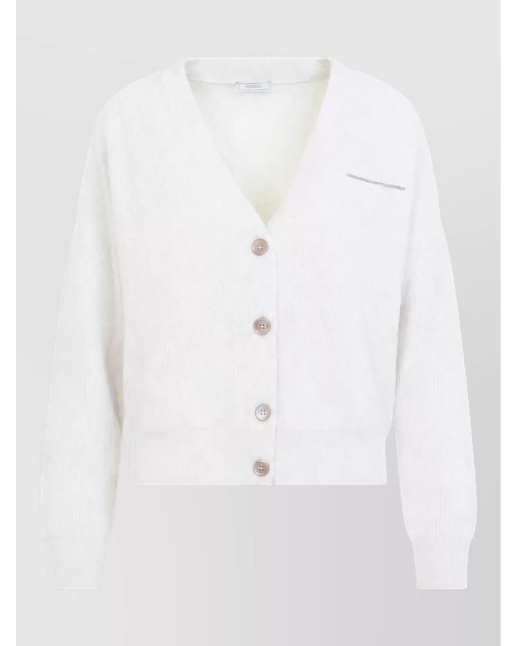 Peserico White Cashmere Silk Wool Ribbed V-Neck Cardigan