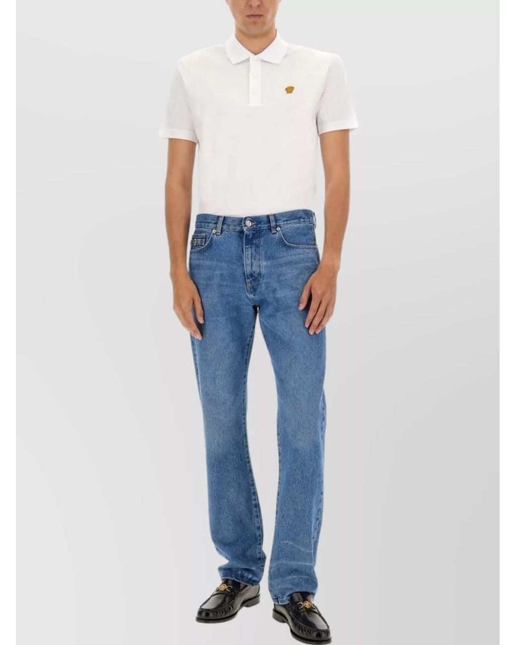Versace White Embroidered Piqué Polo Shirt for men
