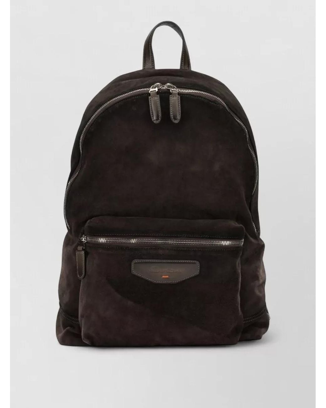 Santoni Black Leather Backpack for men
