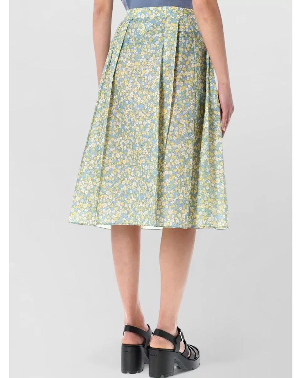 Prada Green Blossom Midi Skirt High Waist Pockets