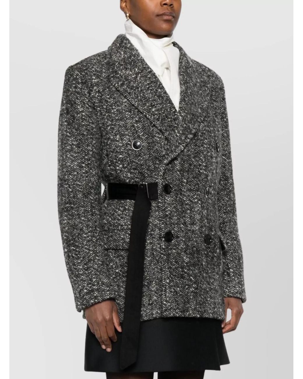 Isabel Marant Gray Wool Herringbone Double-Breasted Belted Coat